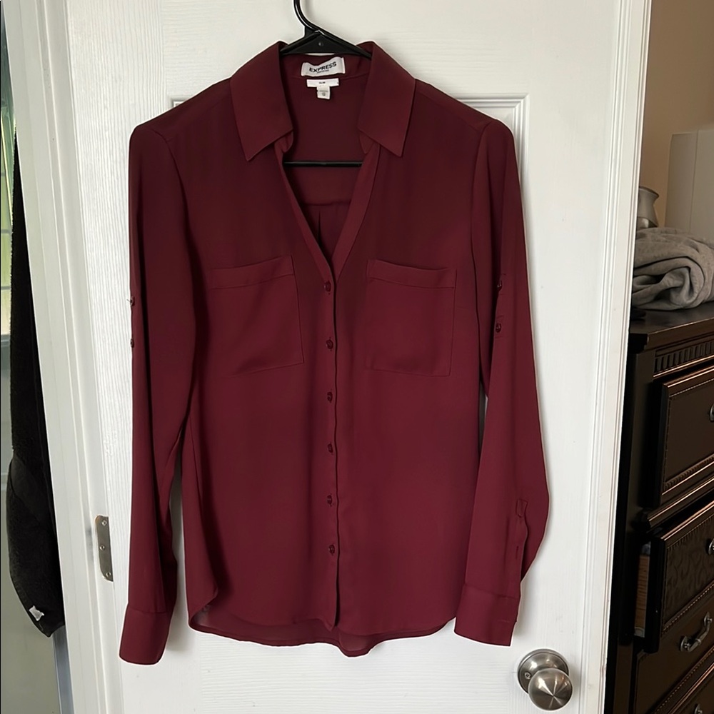 Express Red Notched Collar Button Down Shirt